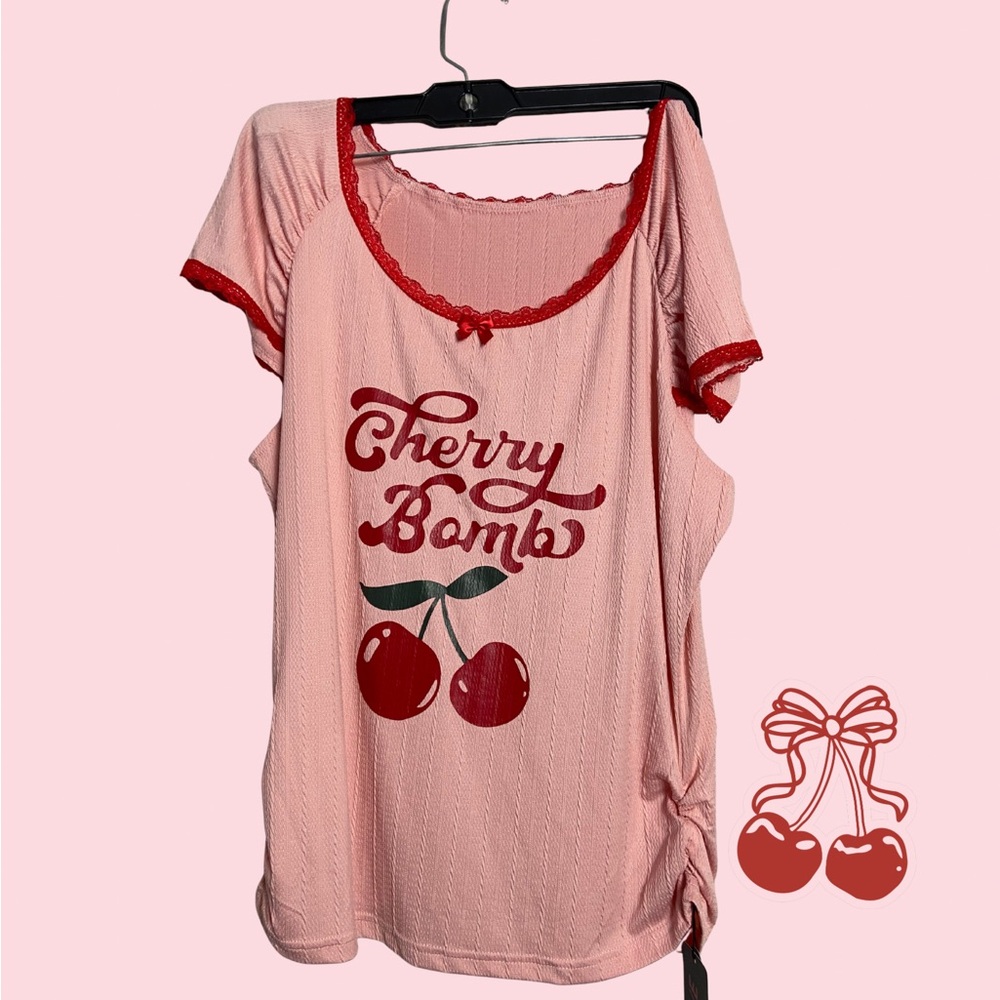 ROMWE Pink Cherry Bomb Blouse